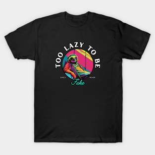Funny Sloth T-Shirt - "Too Lazy To Be Fake" - Perfect for Sloth Lovers and Chill Vibes! T-Shirt